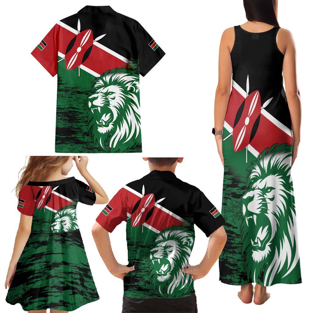 Kenya Lion Head Family Matching Tank Maxi Dress and Hawaiian Shirt Flag Style - Wonder Print Shop