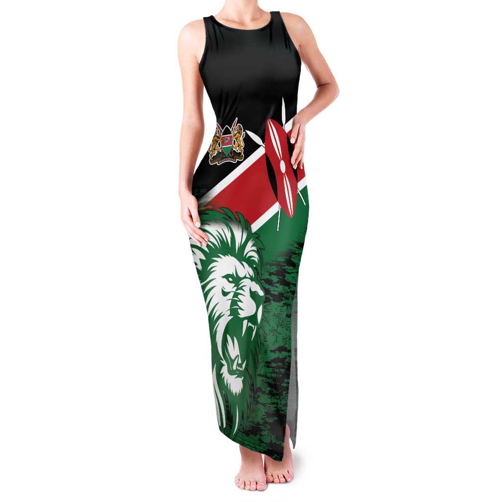 Kenya Lion Head Family Matching Tank Maxi Dress and Hawaiian Shirt Flag Style - Wonder Print Shop