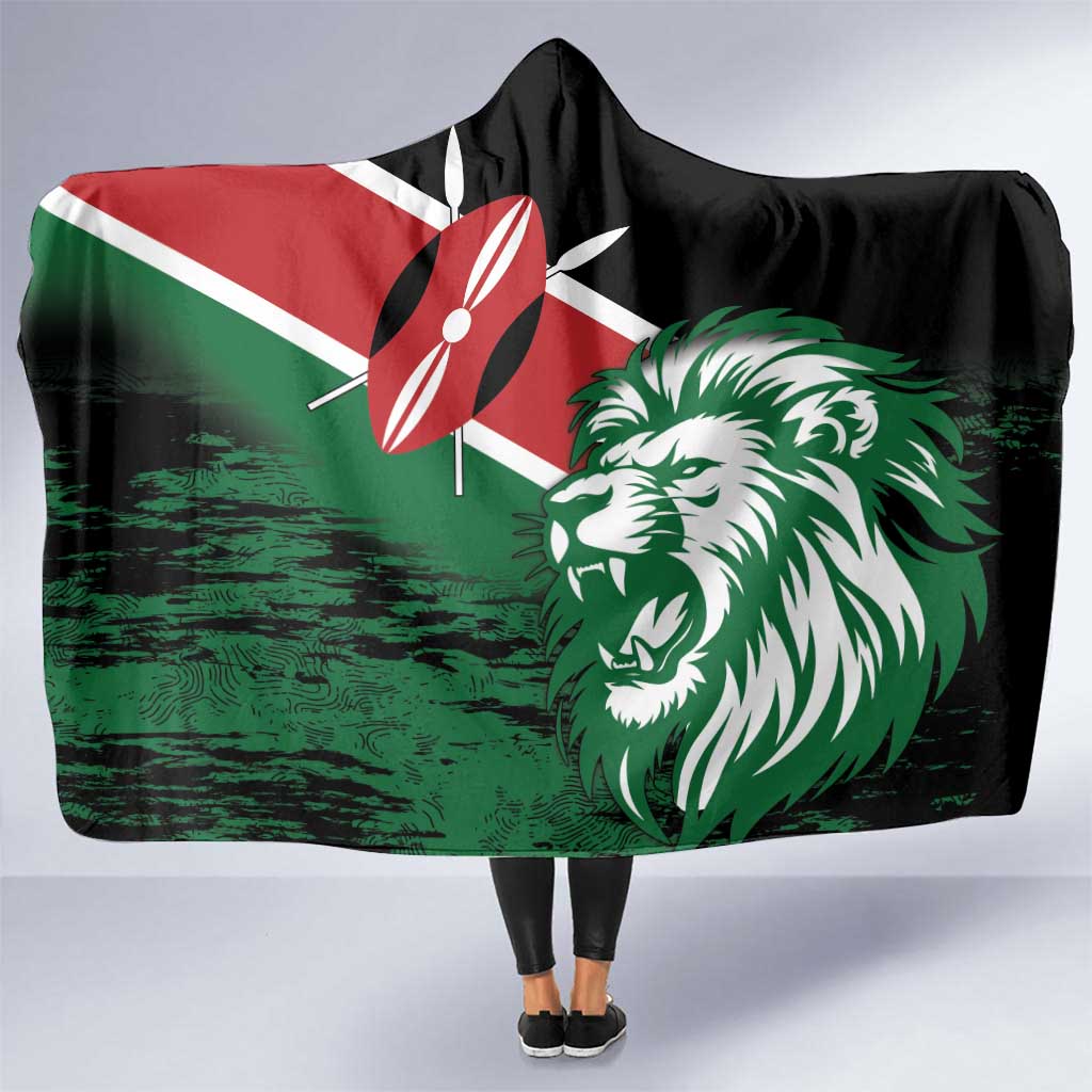 Kenya Lion Head Hooded Blanket Flag Style