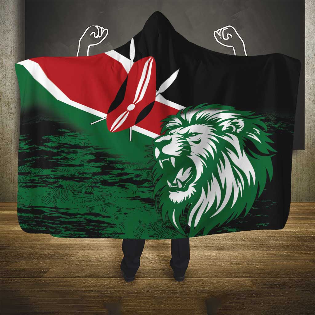 Kenya Lion Head Hooded Blanket Flag Style