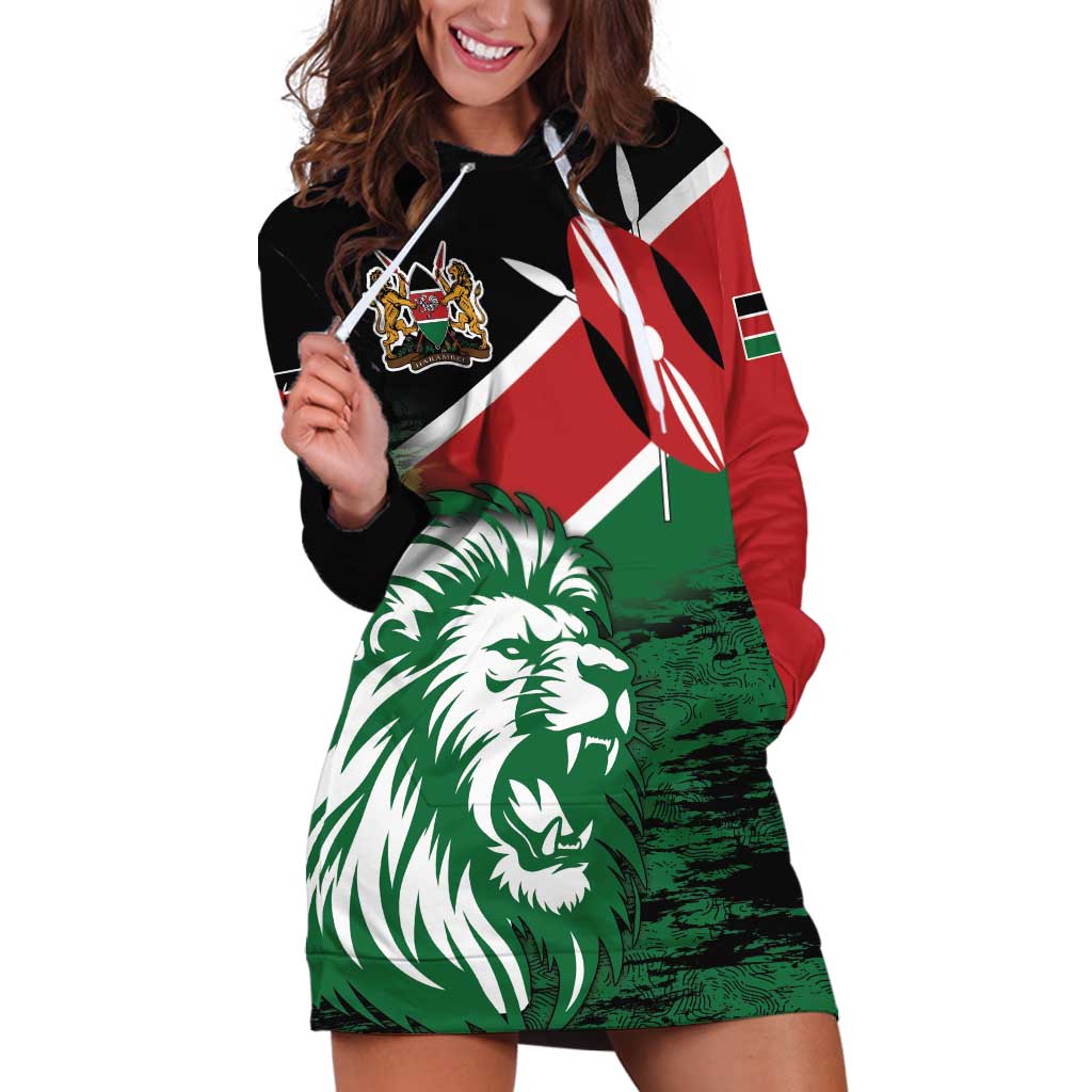 Kenya Lion Head Hoodie Dress Flag Style - Wonder Print Shop