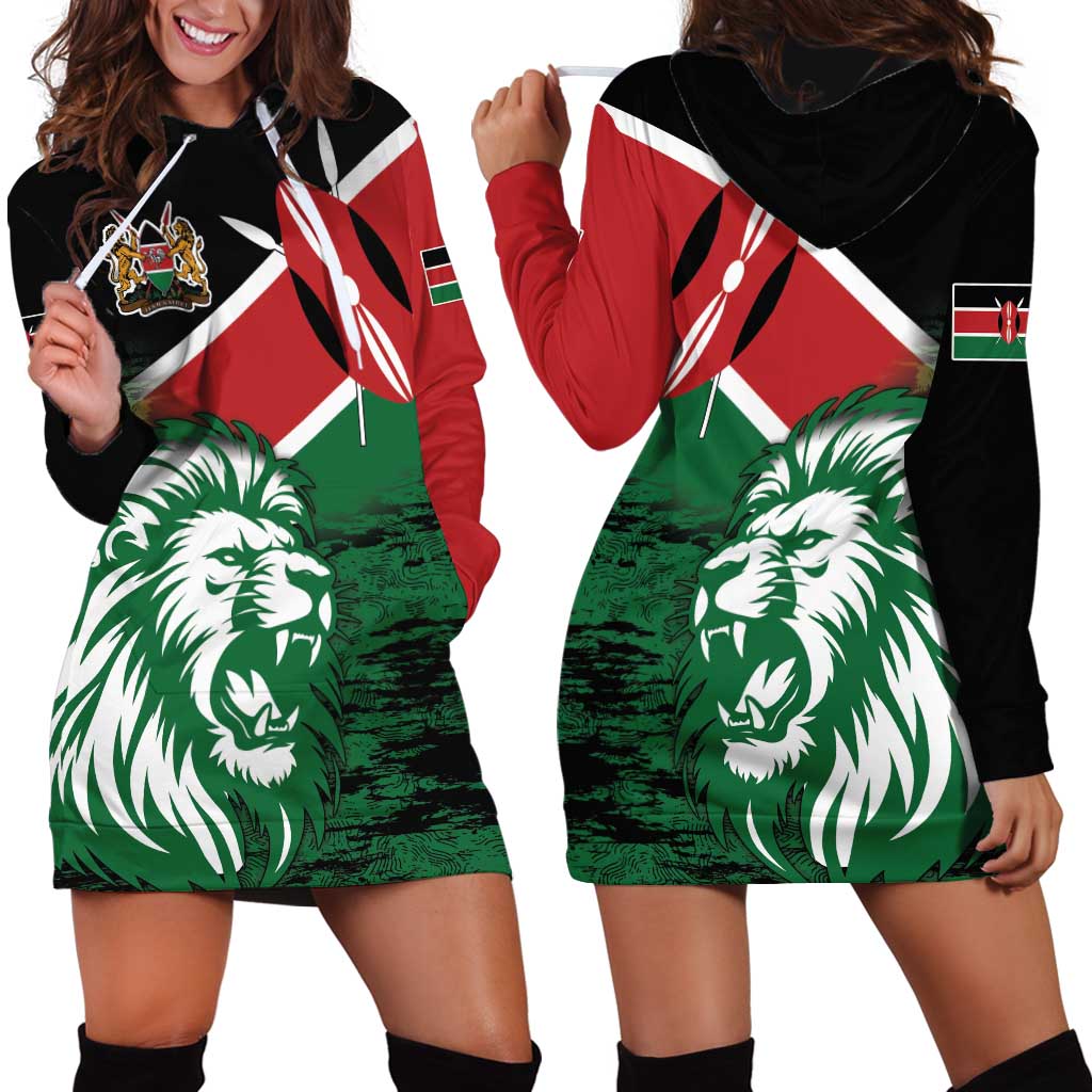 Kenya Lion Head Hoodie Dress Flag Style - Wonder Print Shop