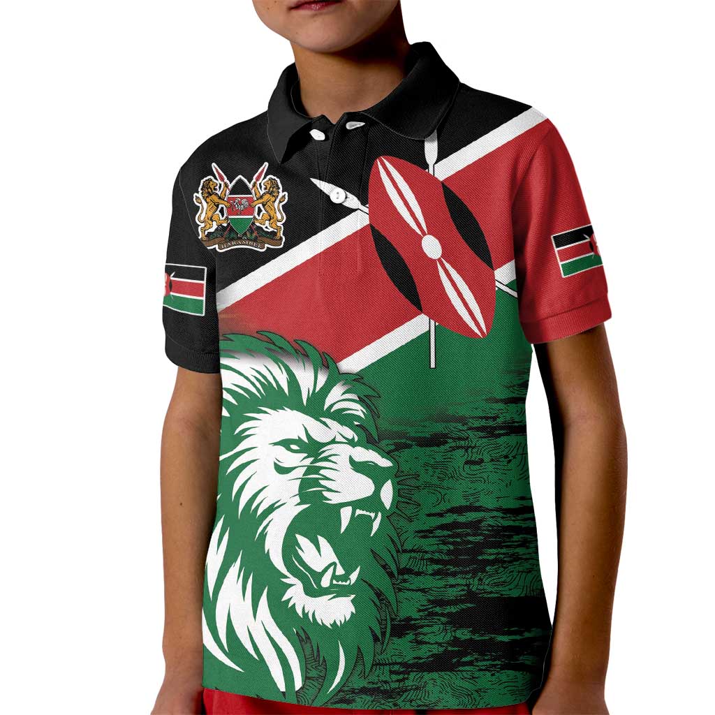 Kenya Lion Head Kid Polo Shirt Flag Style - Wonder Print Shop