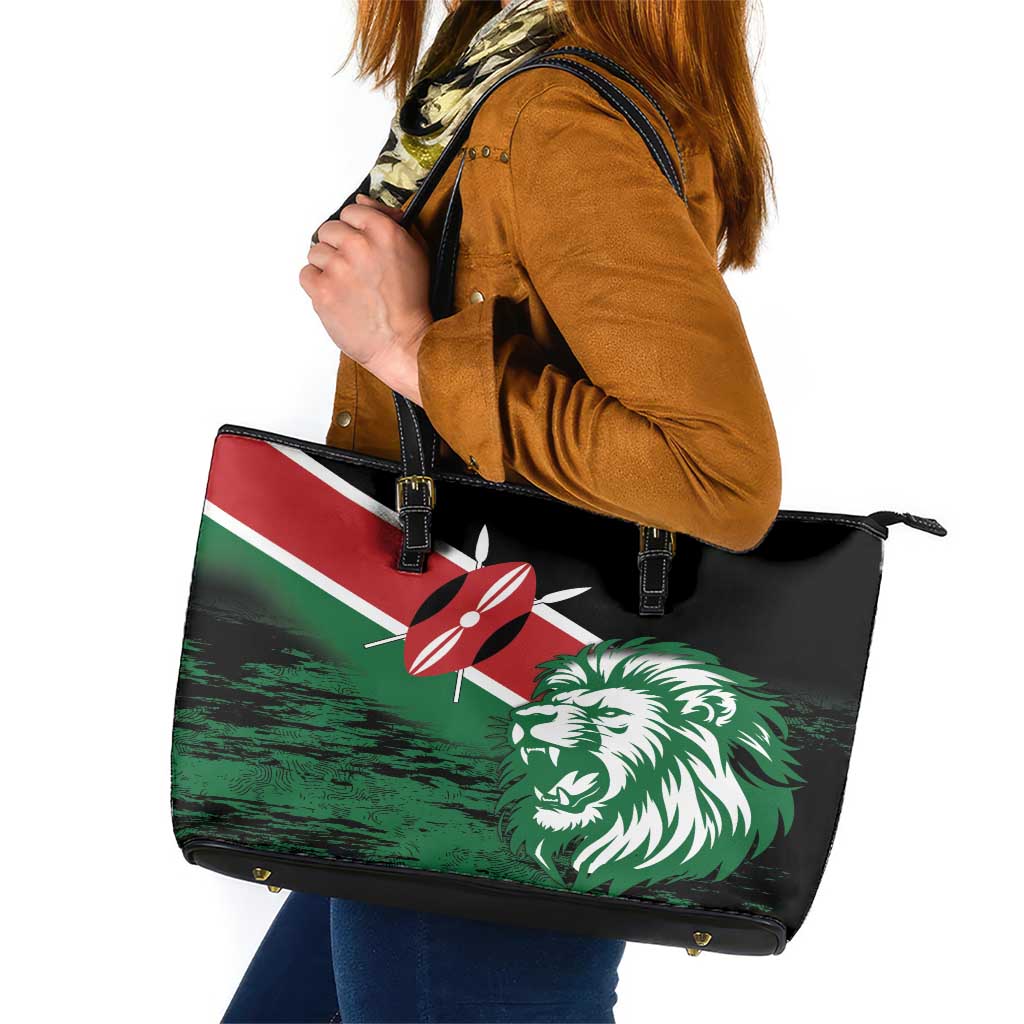 Kenya Lion Head Leather Tote Bag Flag Style - Wonder Print Shop