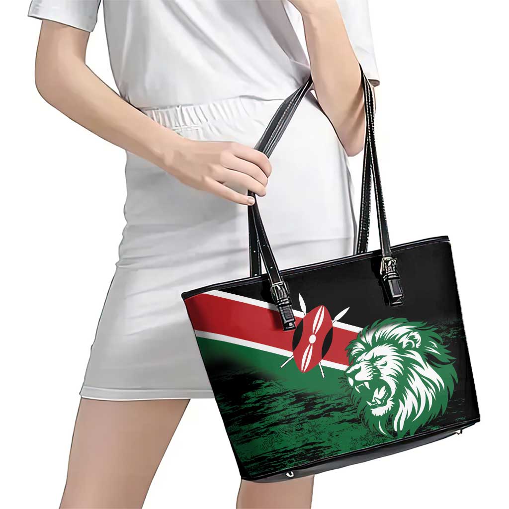 Kenya Lion Head Leather Tote Bag Flag Style - Wonder Print Shop