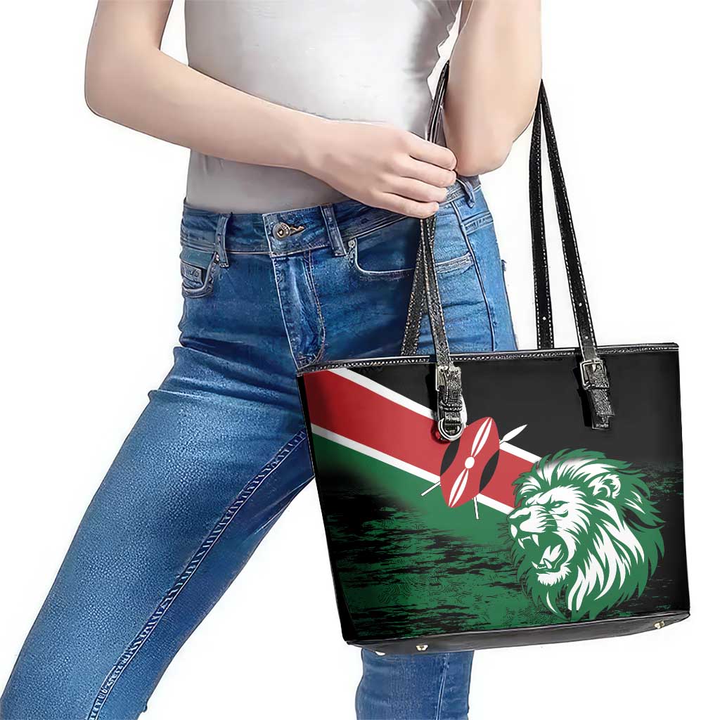 Kenya Lion Head Leather Tote Bag Flag Style - Wonder Print Shop