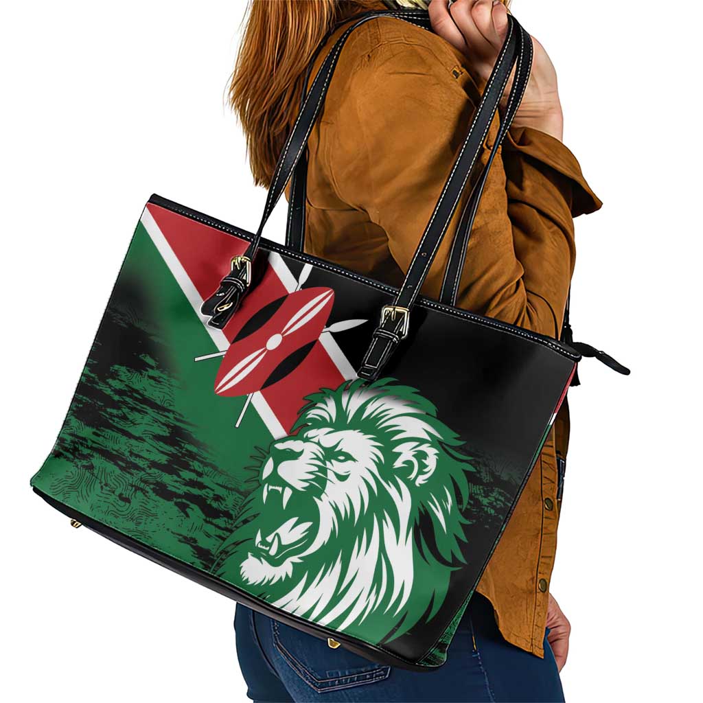 Kenya Lion Head Leather Tote Bag Flag Style - Wonder Print Shop