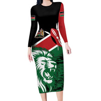 Kenya Lion Head Long Sleeve Bodycon Dress Flag Style - Wonder Print Shop
