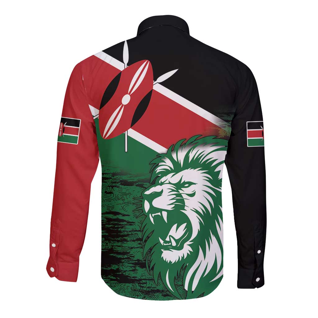 Kenya Lion Head Long Sleeve Button Shirt Flag Style - Wonder Print Shop