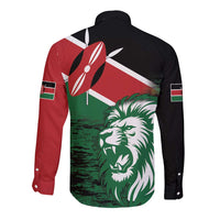Kenya Lion Head Long Sleeve Button Shirt Flag Style - Wonder Print Shop