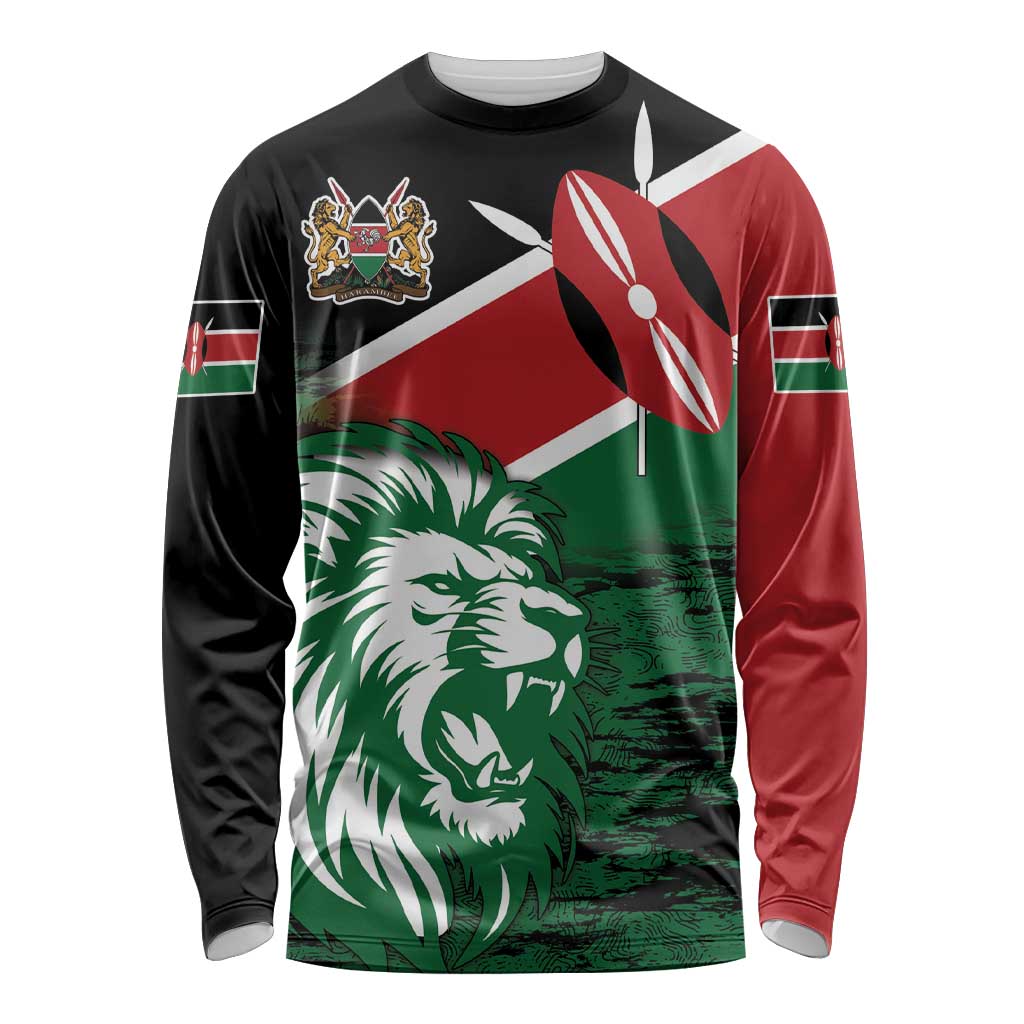 Kenya Lion Head Long Sleeve Shirt Flag Style - Wonder Print Shop