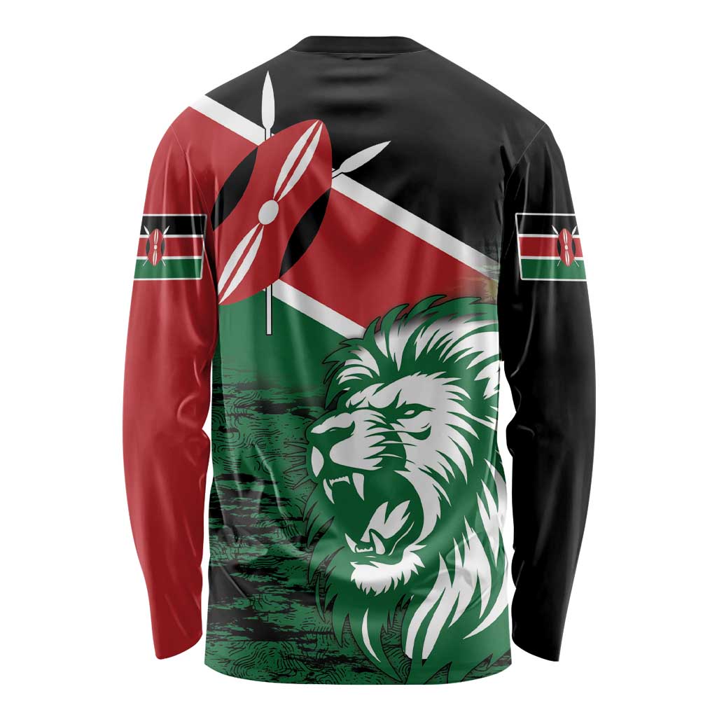 Kenya Lion Head Long Sleeve Shirt Flag Style - Wonder Print Shop
