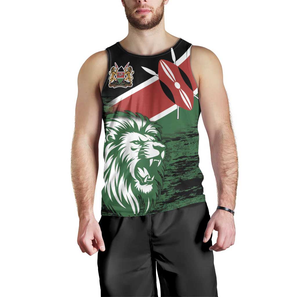 Kenya Lion Head Men Tank Top Flag Style - Wonder Print Shop