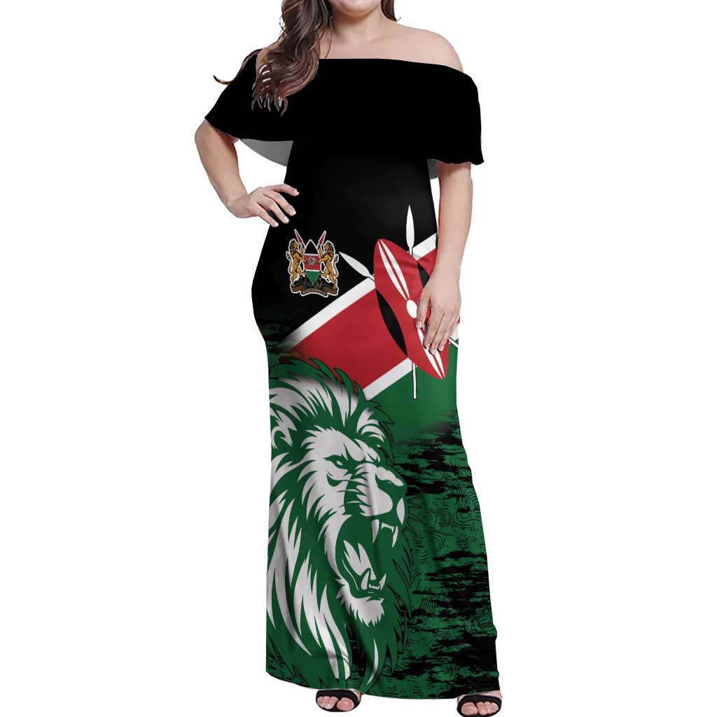 Kenya Lion Head Off Shoulder Maxi Dress Flag Style - Wonder Print Shop