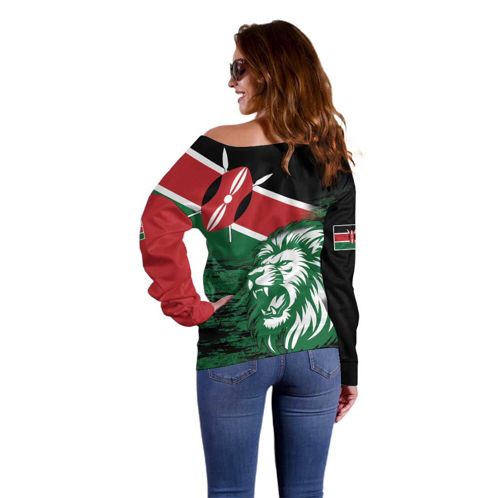 Kenya Lion Head Off Shoulder Sweater Flag Style - Wonder Print Shop