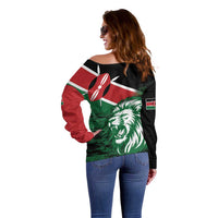 Kenya Lion Head Off Shoulder Sweater Flag Style - Wonder Print Shop