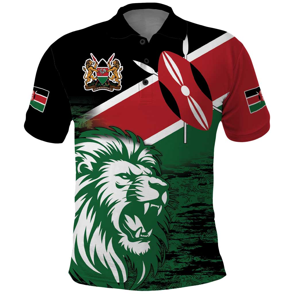 Kenya Lion Head Polo Shirt Flag Style - Wonder Print Shop