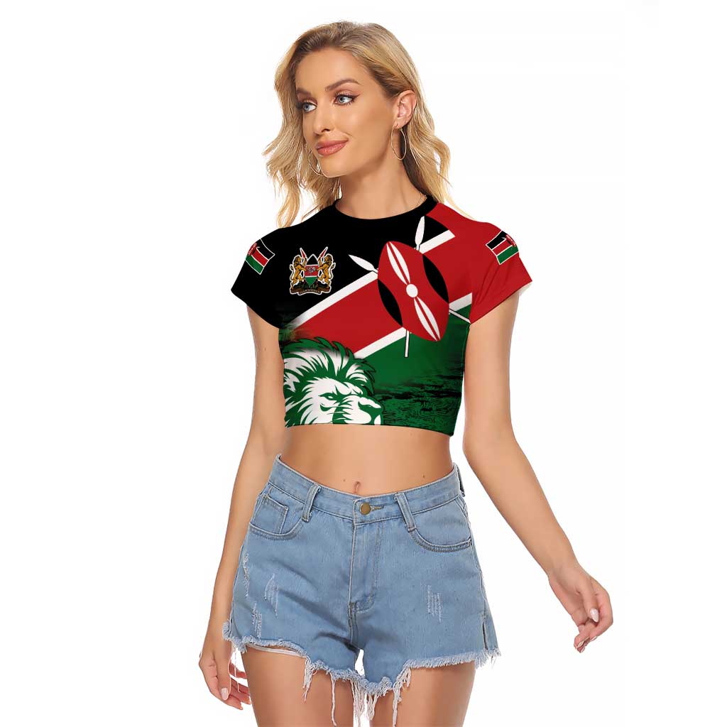 Kenya Lion Head Raglan Cropped T Shirt Flag Style - Wonder Print Shop