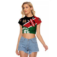 Kenya Lion Head Raglan Cropped T Shirt Flag Style - Wonder Print Shop
