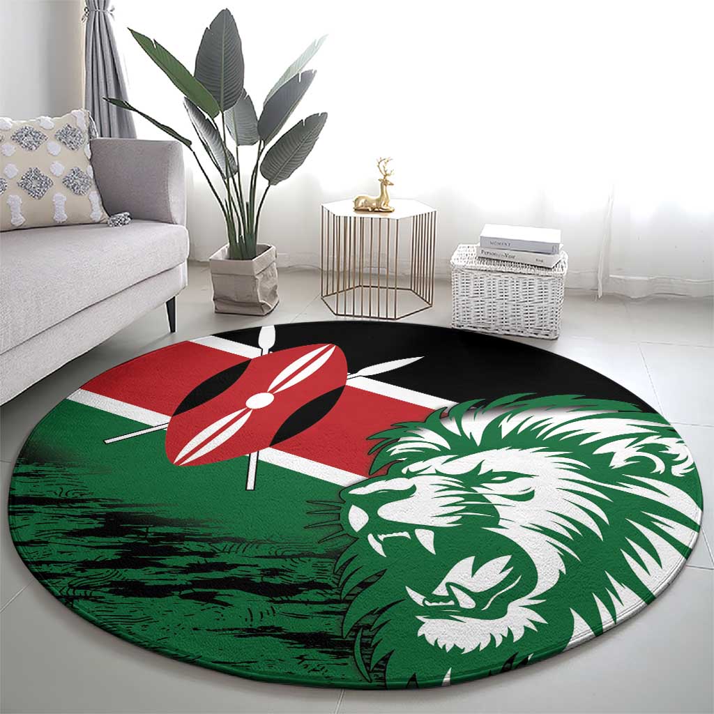 Kenya Lion Head Round Carpet Flag Style