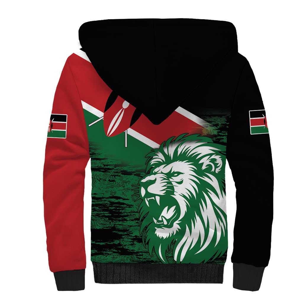 Kenya Lion Head Sherpa Hoodie Flag Style - Wonder Print Shop