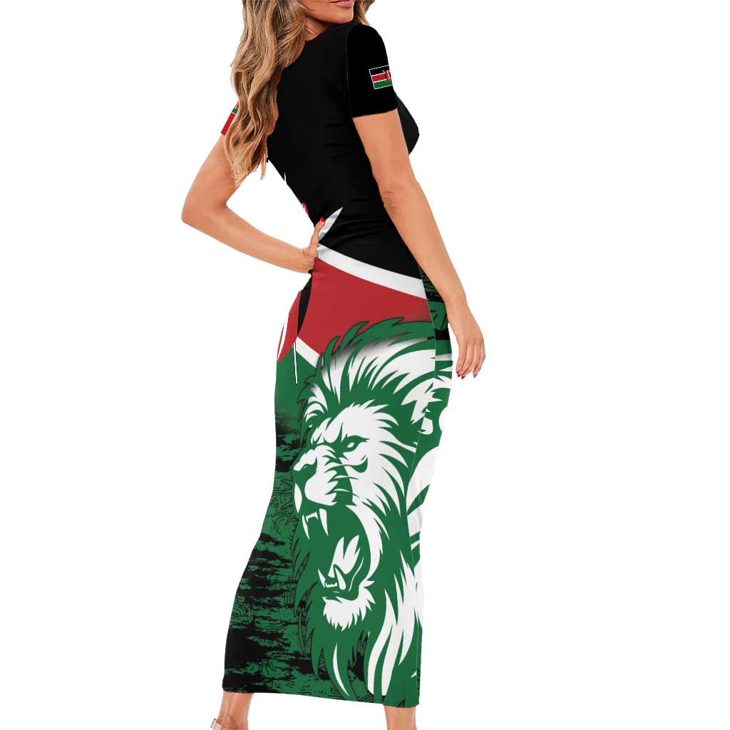 Kenya Lion Head Short Sleeve Bodycon Dress Flag Style - Wonder Print Shop