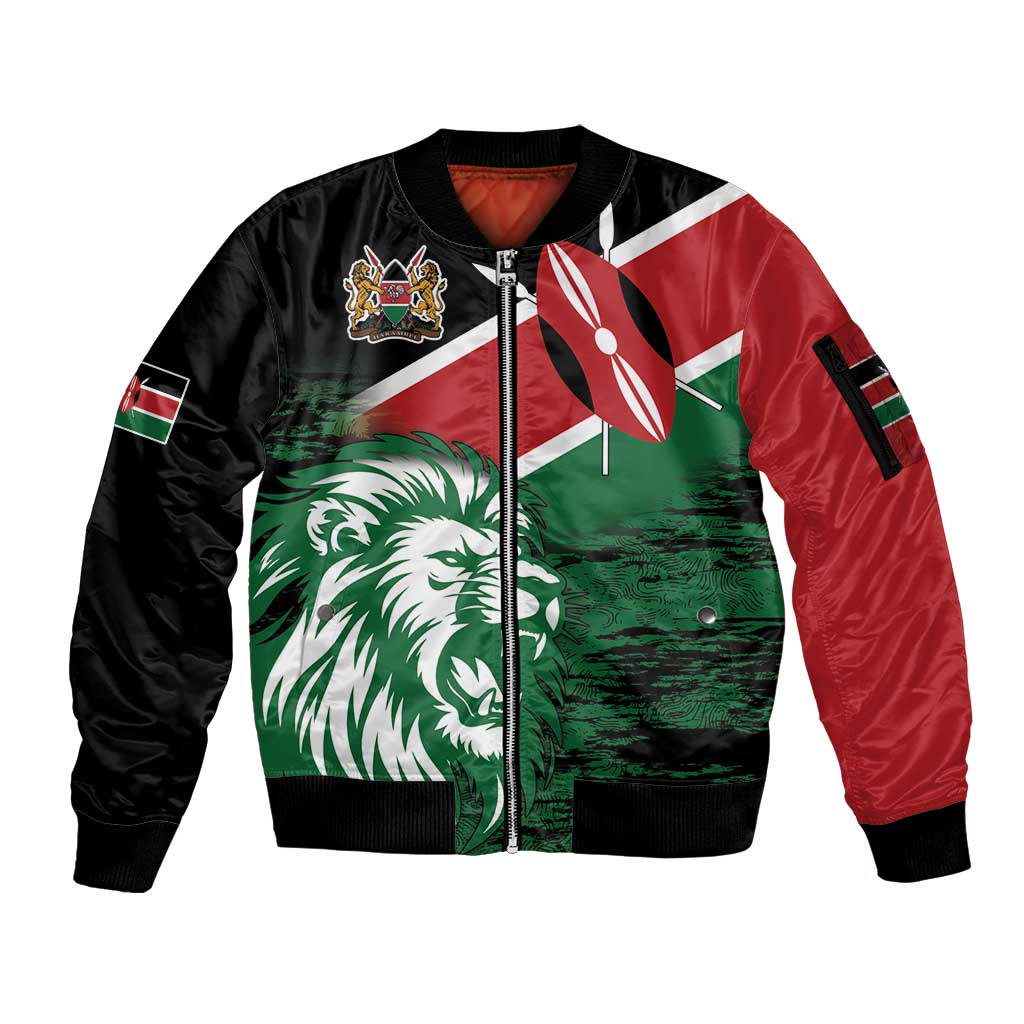 Kenya Lion Head Sleeve Zip Bomber Jacket Flag Style - Wonder Print Shop