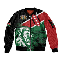 Kenya Lion Head Sleeve Zip Bomber Jacket Flag Style - Wonder Print Shop