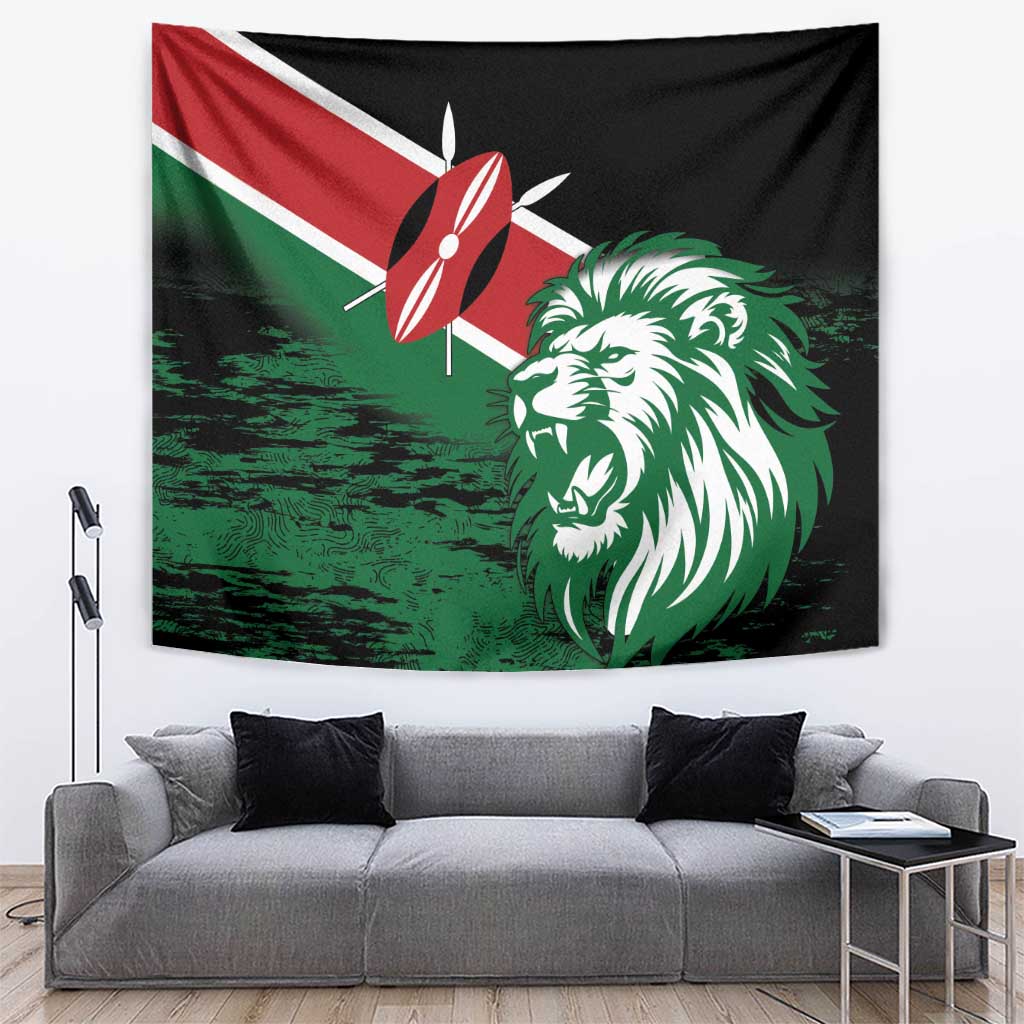 Kenya Lion Head Tapestry Flag Style - Wonder Print Shop