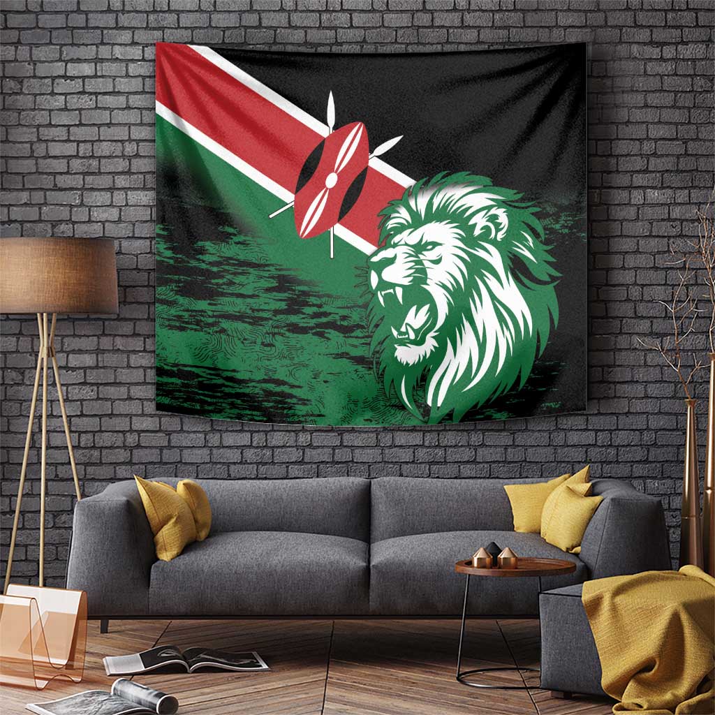 Kenya Lion Head Tapestry Flag Style - Wonder Print Shop