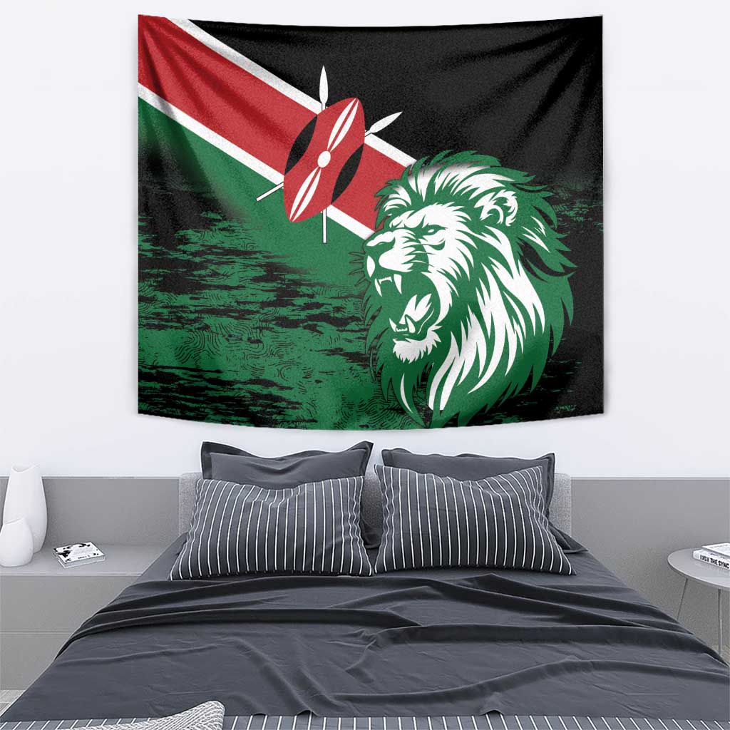 Kenya Lion Head Tapestry Flag Style - Wonder Print Shop