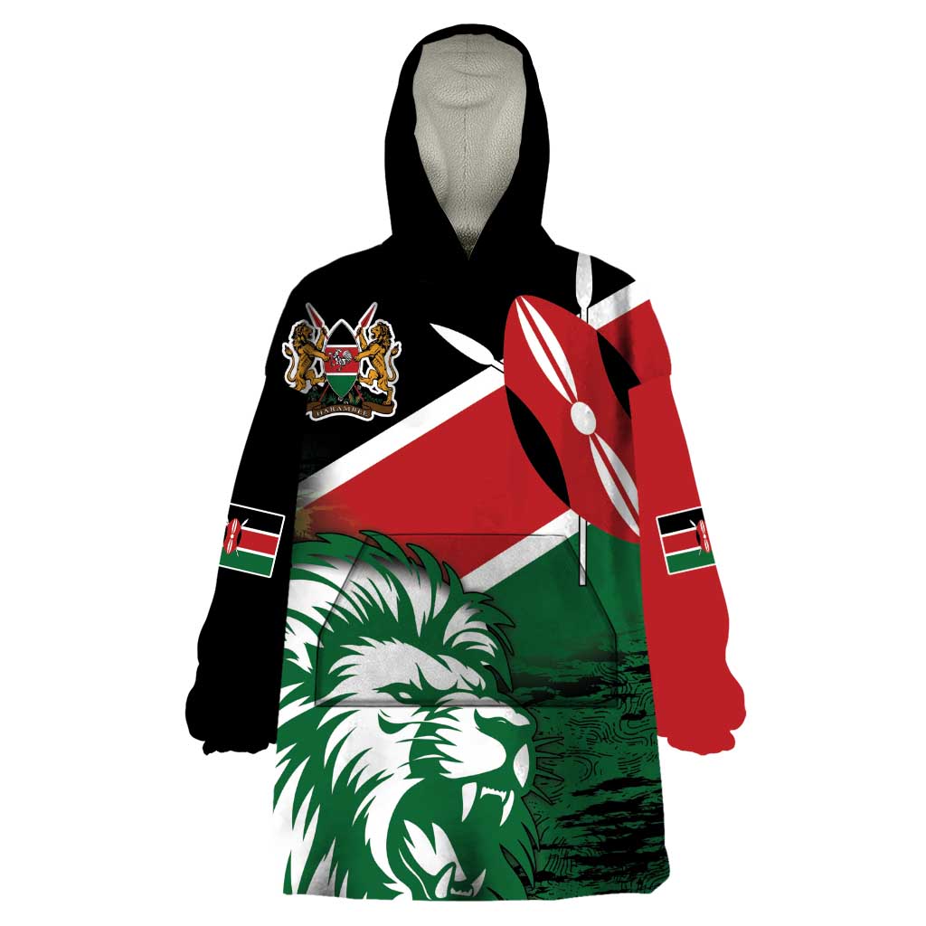 Kenya Lion Head Wearable Blanket Hoodie Flag Style - Wonder Print Shop