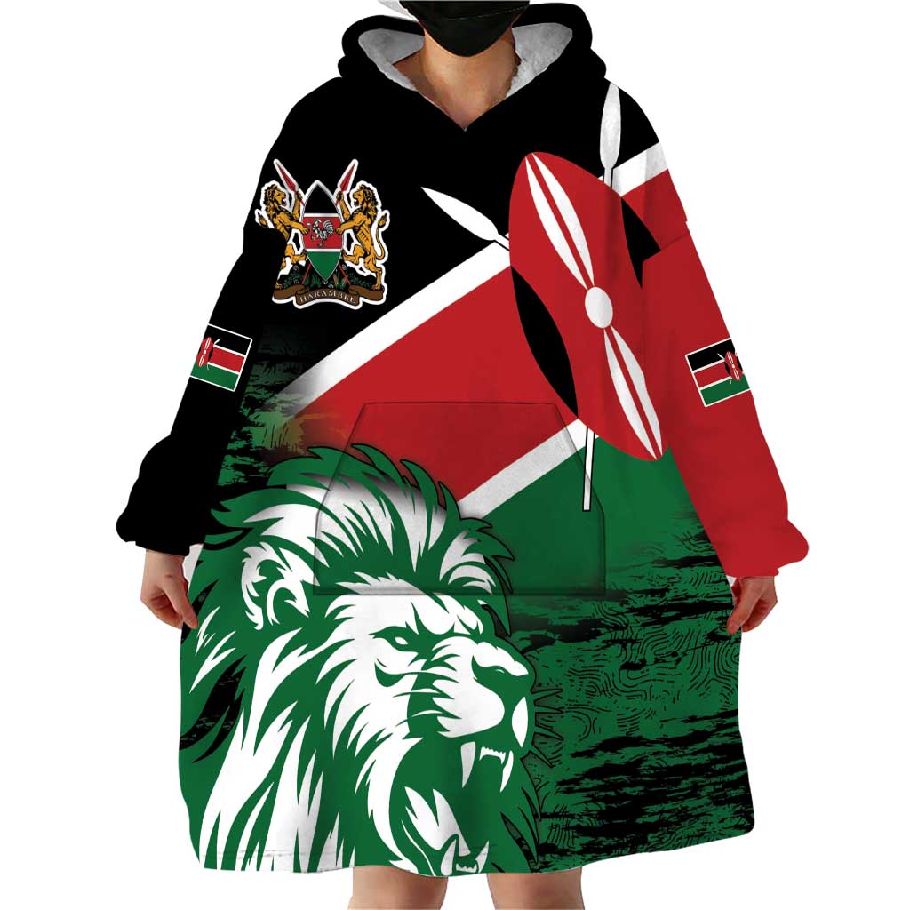 Kenya Lion Head Wearable Blanket Hoodie Flag Style - Wonder Print Shop