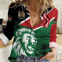 Kenya Lion Head Women Casual Shirt Flag Style - Wonder Print Shop