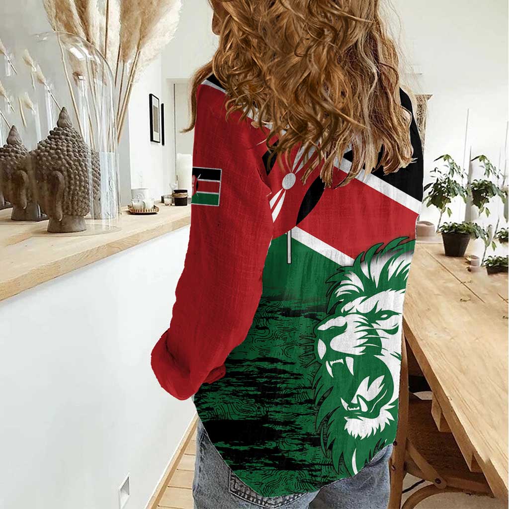 Kenya Lion Head Women Casual Shirt Flag Style - Wonder Print Shop