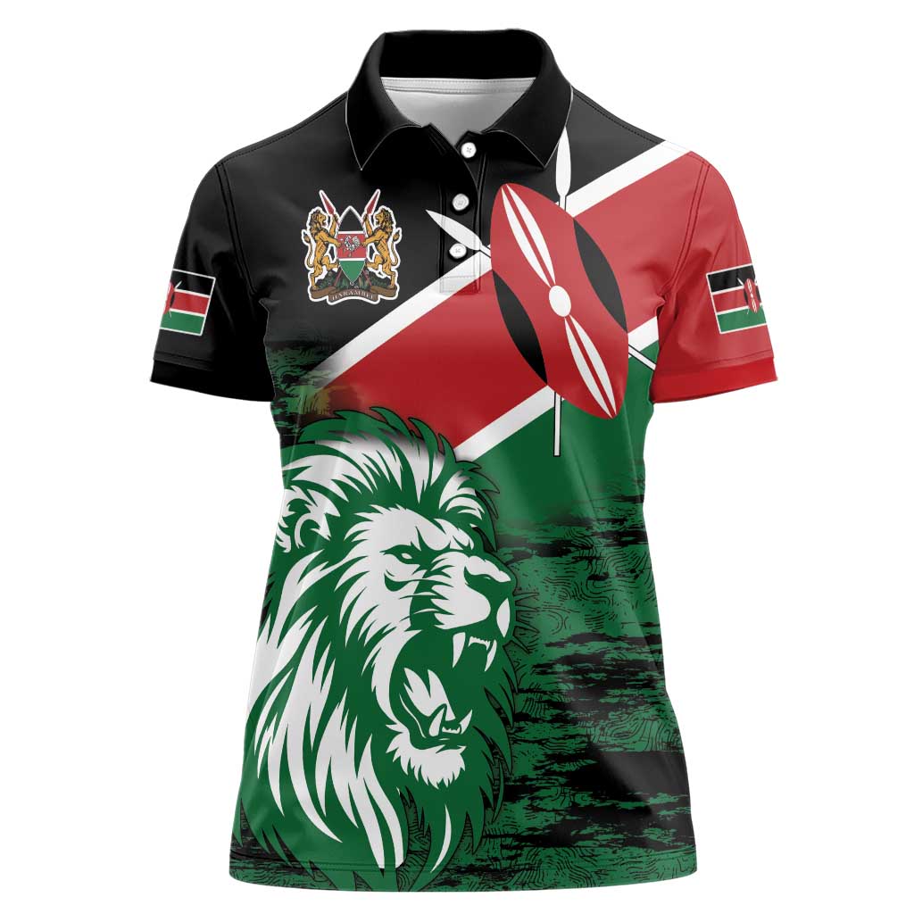 Kenya Lion Head Women Polo Shirt Flag Style - Wonder Print Shop