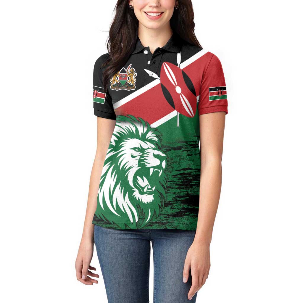 Kenya Lion Head Women Polo Shirt Flag Style - Wonder Print Shop