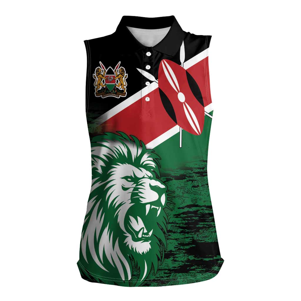 Kenya Lion Head Women Sleeveless Polo Shirt Flag Style - Wonder Print Shop