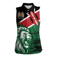 Kenya Lion Head Women Sleeveless Polo Shirt Flag Style - Wonder Print Shop