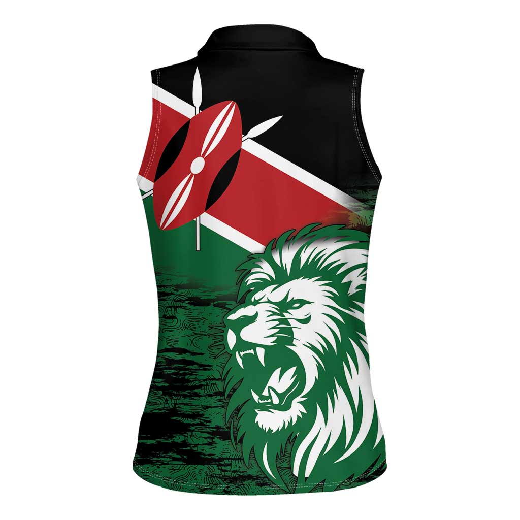 Kenya Lion Head Women Sleeveless Polo Shirt Flag Style - Wonder Print Shop