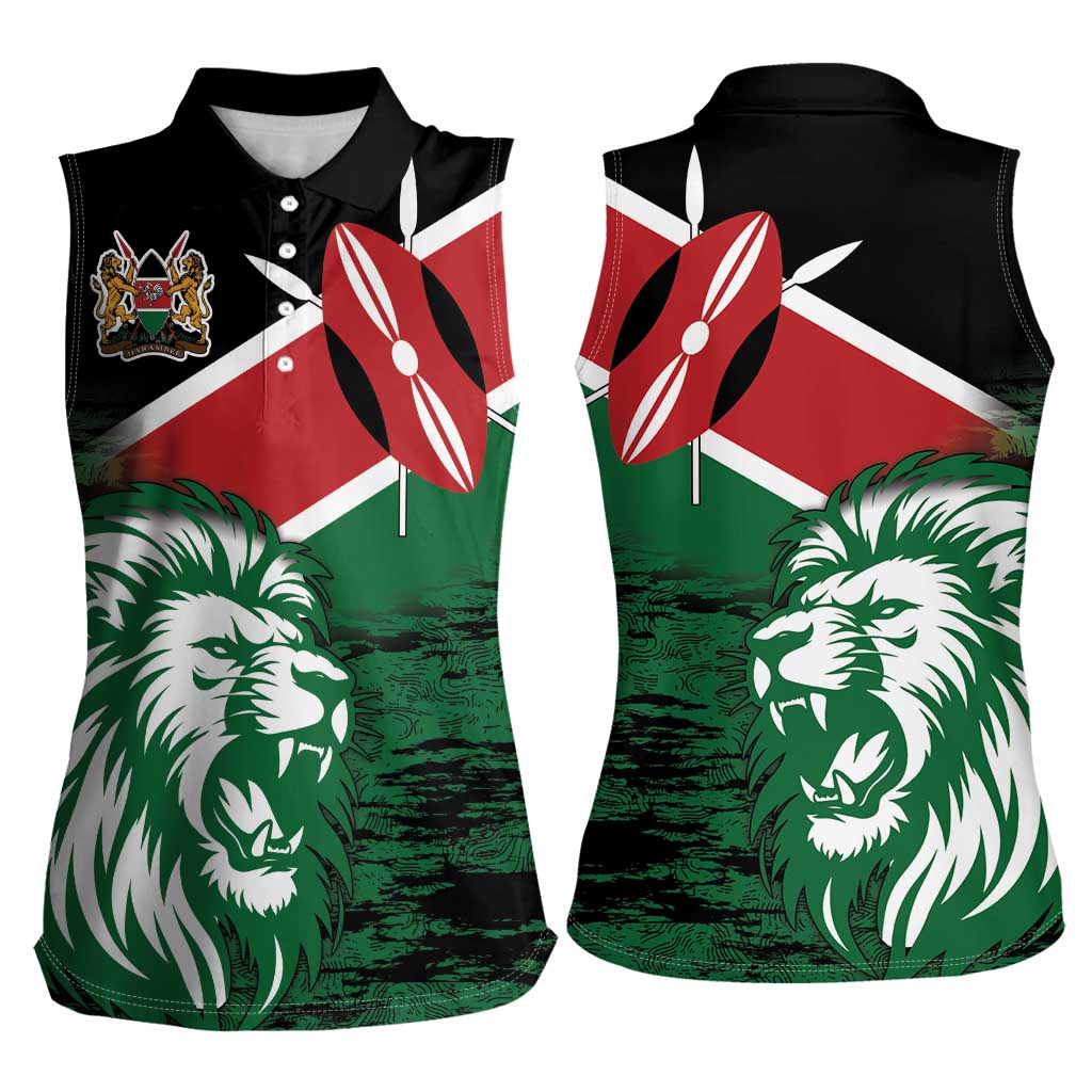 Kenya Lion Head Women Sleeveless Polo Shirt Flag Style - Wonder Print Shop