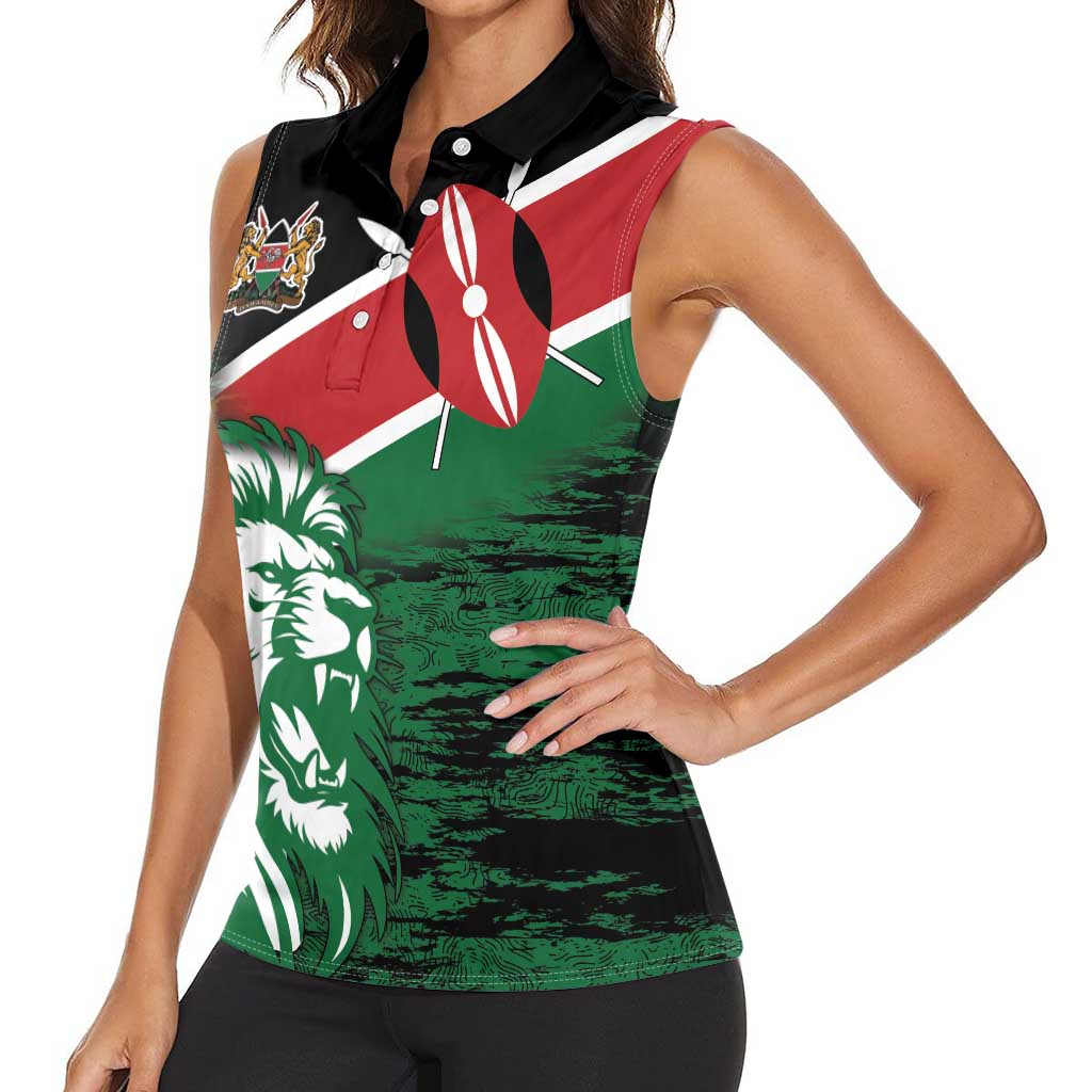Kenya Lion Head Women Sleeveless Polo Shirt Flag Style - Wonder Print Shop