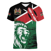 Kenya Lion Head Women V-Neck T-Shirt Flag Style - Wonder Print Shop