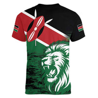 Kenya Lion Head Women V-Neck T-Shirt Flag Style - Wonder Print Shop