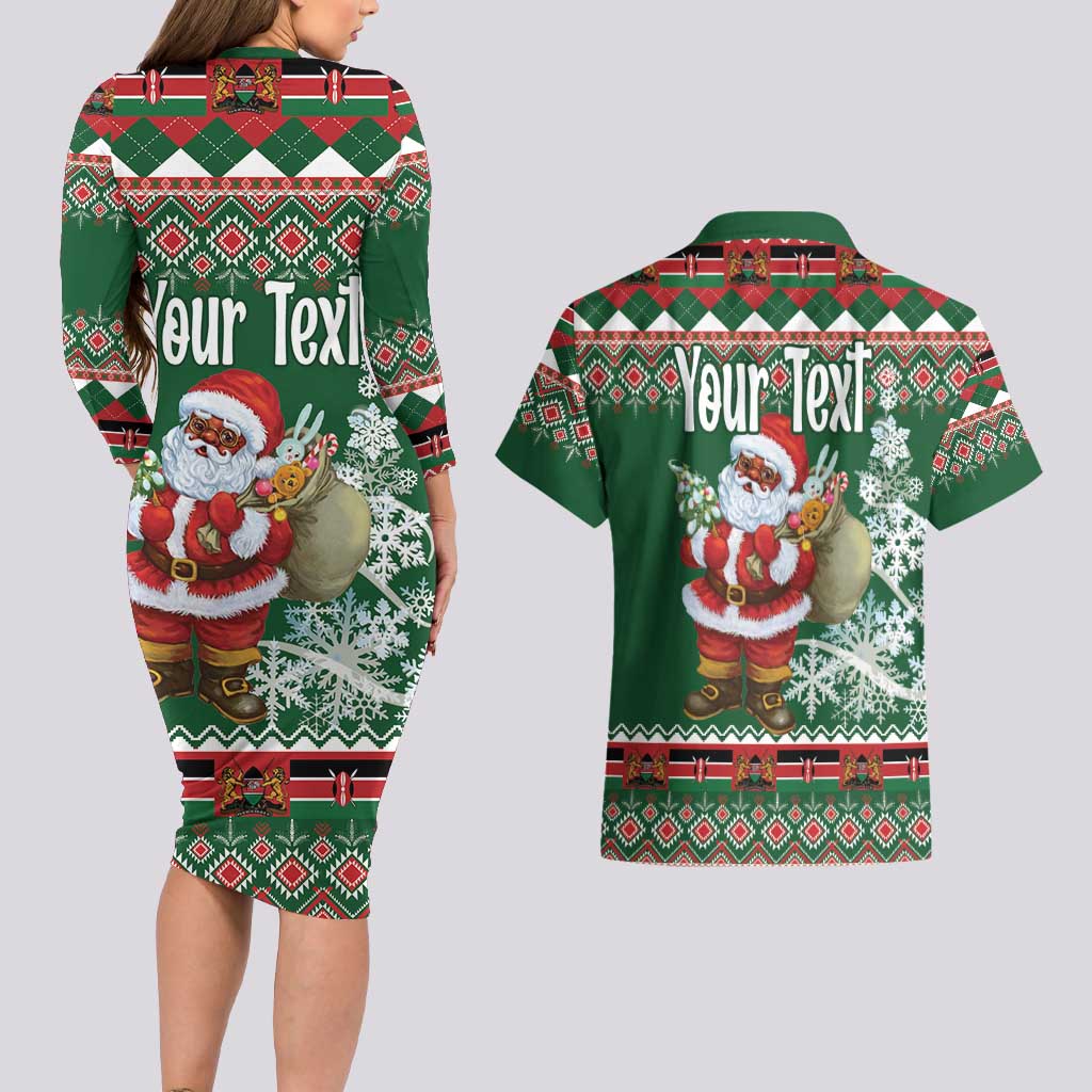 Personalized Kenya Christmas Couples Matching Long Sleeve Bodycon Dress and Hawaiian Shirt African Santa Claus - Heri ya Krismasi - Wonder Print Shop