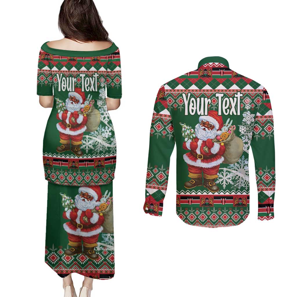 Personalized Kenya Christmas Couples Matching Puletasi and Long Sleeve Button Shirt African Santa Claus - Heri ya Krismasi - Wonder Print Shop