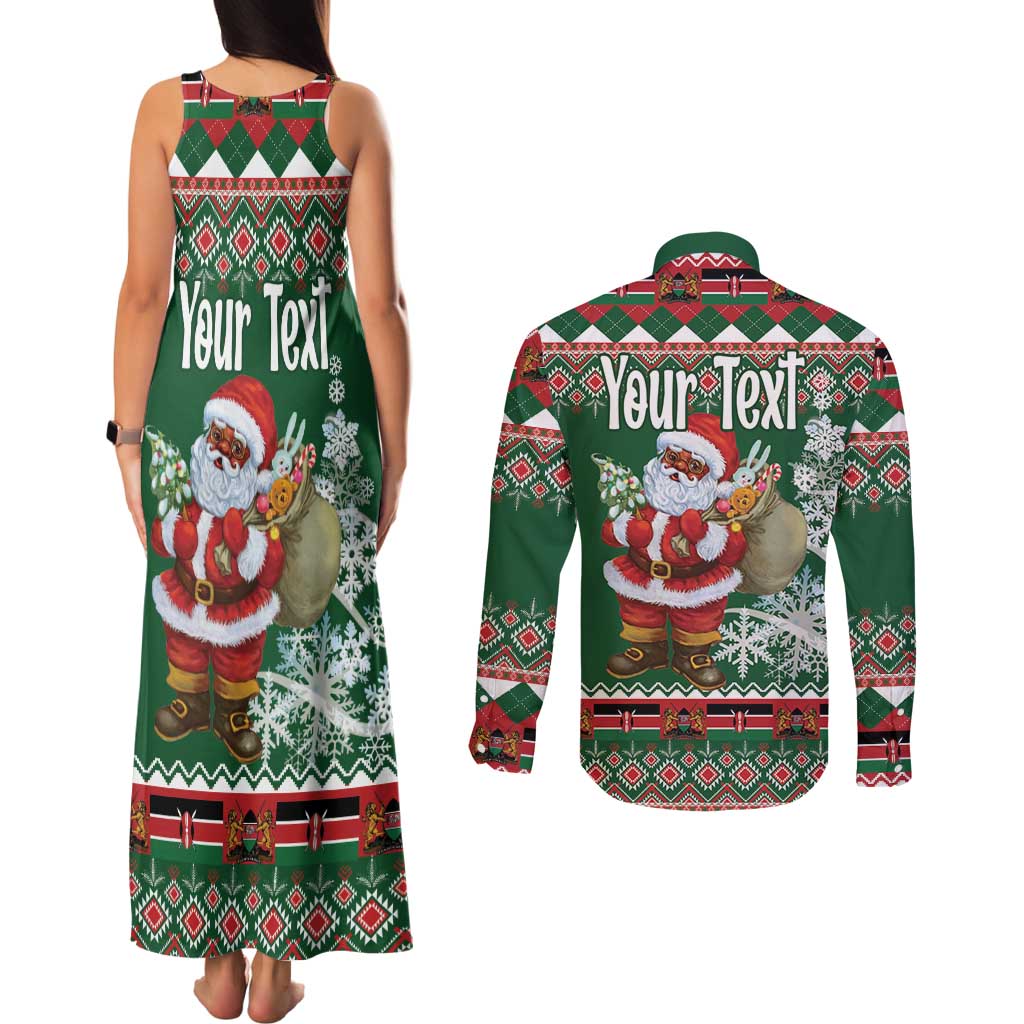 Personalized Kenya Christmas Couples Matching Tank Maxi Dress and Long Sleeve Button Shirt African Santa Claus - Heri ya Krismasi - Wonder Print Shop
