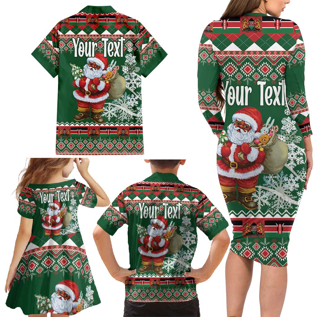 Personalized Kenya Christmas Family Matching Long Sleeve Bodycon Dress and Hawaiian Shirt African Santa Claus - Heri ya Krismasi - Wonder Print Shop