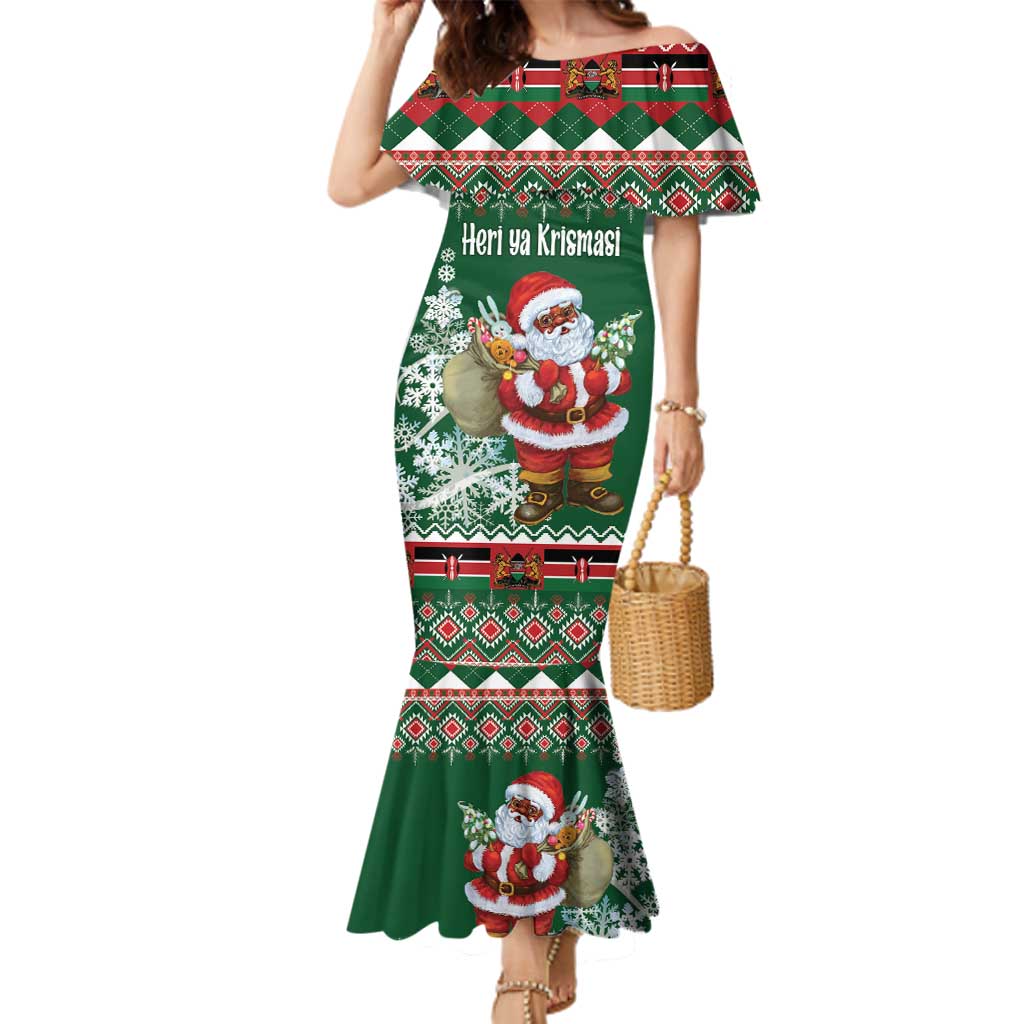 Personalized Kenya Christmas Family Matching Mermaid Dress and Hawaiian Shirt African Santa Claus - Heri ya Krismasi - Wonder Print Shop