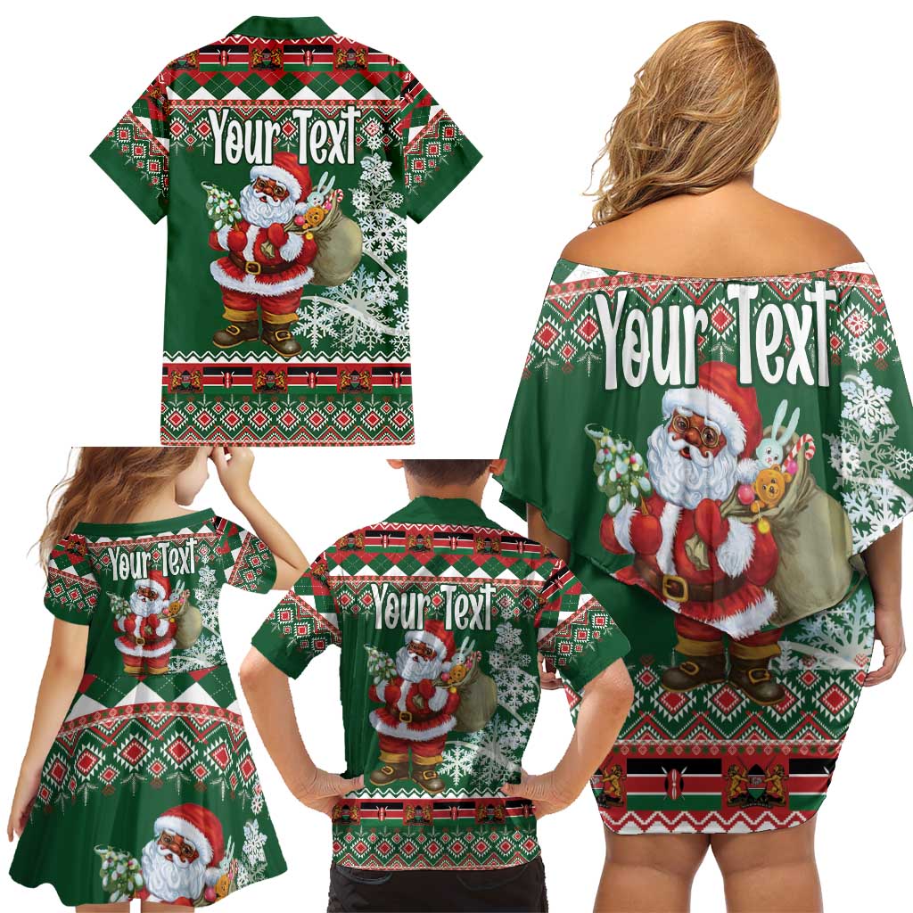 Personalized Kenya Christmas Family Matching Off Shoulder Short Dress and Hawaiian Shirt African Santa Claus - Heri ya Krismasi - Wonder Print Shop